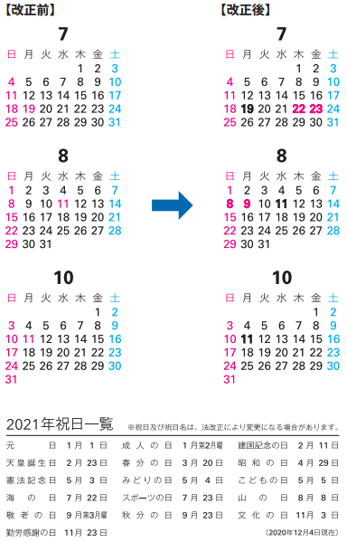 21年の祝日変更についてのご案内 新着情報 Jmam 日本能率協会マネジメントセンター