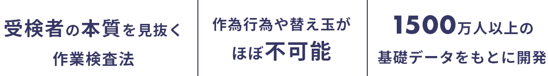 受検者の本質を見抜く作業検査法、作為行為や替え玉がほぼ不可能、1500万人以上の基礎データをもとに開発 