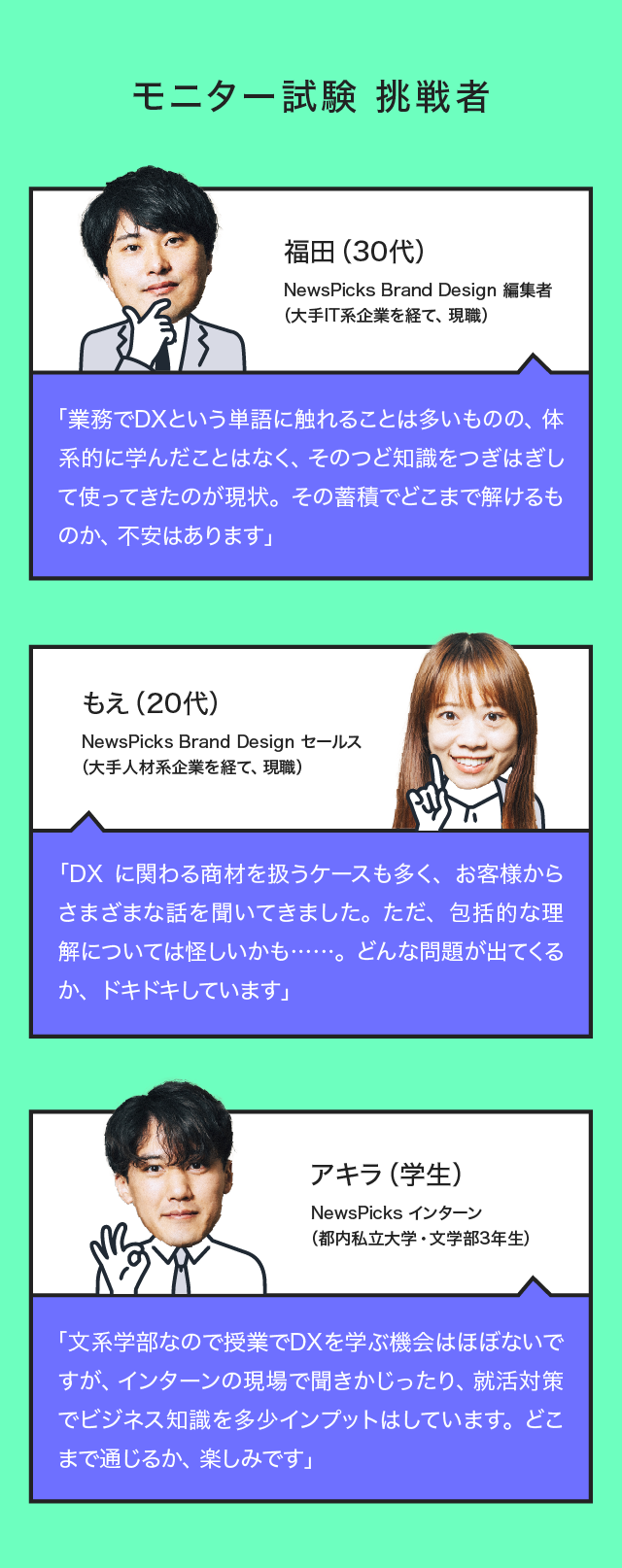 モニター試験挑戦者