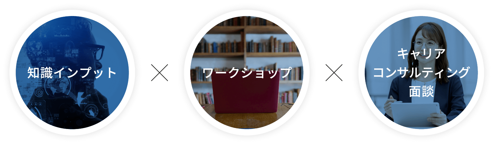 知識インプット、ワークショップ、キャリアコンサルティング面談